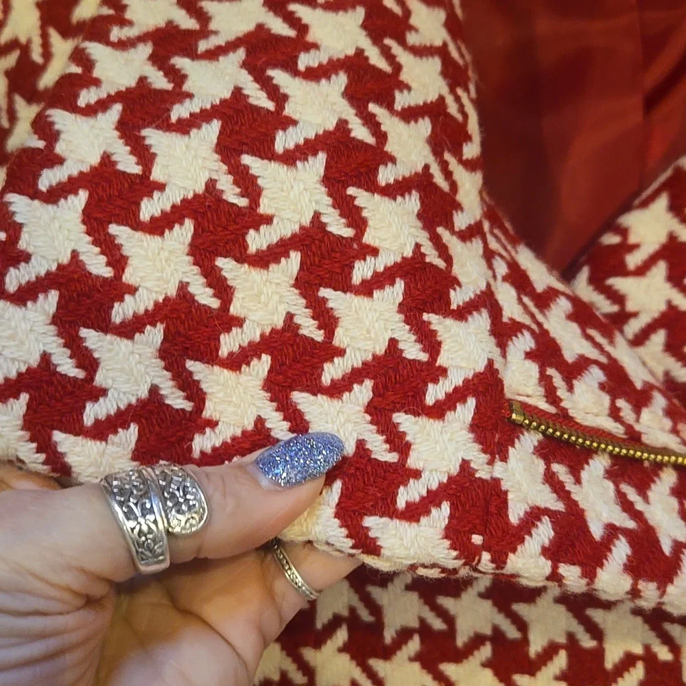 Talbot's Red/White Houndstooth Wool Blend Fully Lined Moto Jacket - Picture 3 of 9
